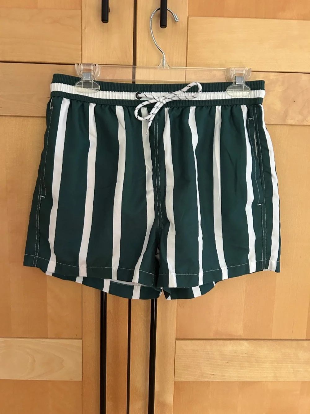 Dark Green and White Mens Swimming Trunks Shein (Small)